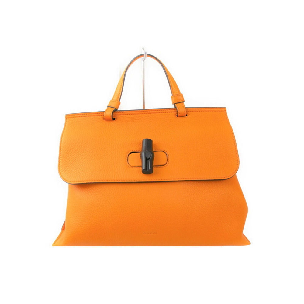 Gucci Bamboo Daily Handbag Shoulder Bag Orange Leather Rare